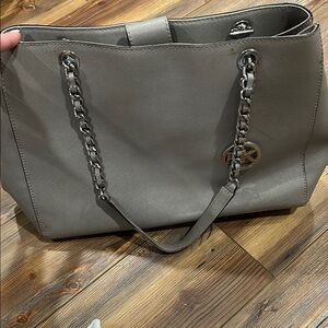 Gray Tote Bag with Chain Straps